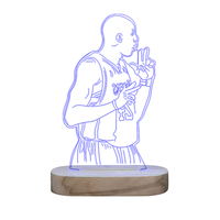 Vente chaude forme ovale base en bois led veilleuse bois de hêtre acrylique 3d lampes petites veilleuses pour la maison