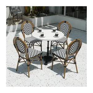 Conjunto de mesa e cadeiras vintage ao ar livre, conjunto de jardim mesa de café rattan cadeiras de pátio barato