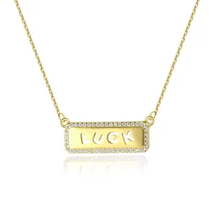 CZCITY 925 Sterling Silver Bar Letter Pedant 14K Gold Plated Luck Jewelry Cubic Zircon Initial Necklaces
