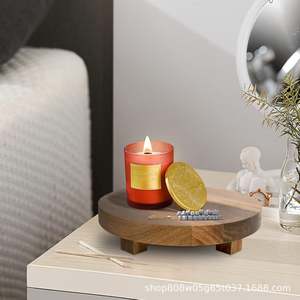 Plateau de bureau rond minimaliste en bois massif pour rangement de salle de bain, présentoir de vases et de parfums, design autoportant, couleur rétro - Product Image 4