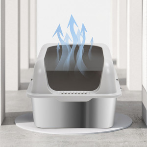 Bac à litière semi-fermé en acier inoxydable pour chat, avec dessus ouvert, toilette métallique anti-éclaboussures et pédale de récupération de litière séparée - Product Image 4