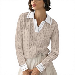 Pull col roulé côtelé en maille torsadée pour femme, manches longues, décontracté, hiver, vente en gros - Product Image 1