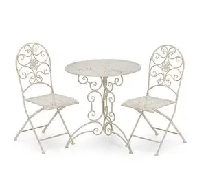 Classical White Metal Garden Outdoor Folding Patio 3 Pieces Furniture 1Table 2 Chairs Bistro Set