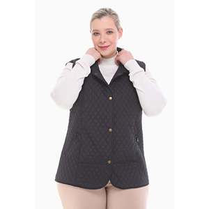 Chaleco Acolchado Negro Vetre con Cuello Polo para Mujer, Chaqueta Acolchada con Botones al Frente, 75 cm, Tallas 40-60, Resistente al Agua, Forro de Satén - Product Image 3