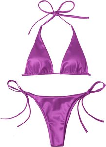 2023 New Fashion 13 Colors Ladies' Liquid <strong>Metallic</strong> Shiny <strong>String</strong> <strong>Bikini</strong> 2 Piece Swimsuit Set - Product Image 2