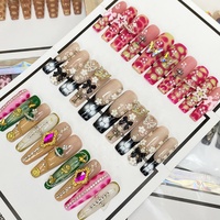 Nouvelle Arrivée Ongles Acryliques Faits Main Carrés/Coffin avec Strass 3D, Gel Souple de Luxe pour Salon, 10 Pièces à Coller, Manucure Exquise
