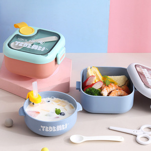 TedeMei Bol alimentaire carré en plastique à un seul niveau pour enfants, ensemble de <span class=keywords><strong>vaisselle</strong></span> pour bébé, boîte à lunch isotherme portable - Product Image 4