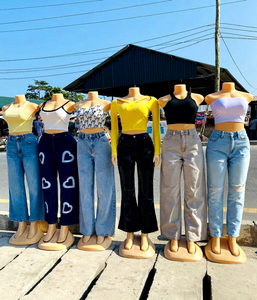 <span class=keywords><strong>Jean</strong></span> cargo décontracté taille haute coupe droite ample pour <span class=keywords><strong>femme</strong></span>, en denim extensible déchiré multicolore, style streetwear Y2K - Product Image 1