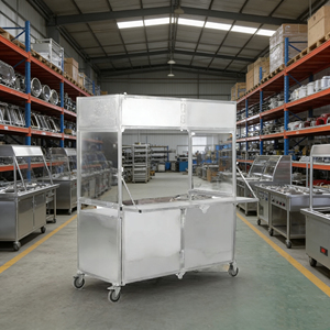 Chariot de vente ambulante pliable et portable en acier inoxydable à quatre roues pour café, crème glacée, hot-dogs, bonbons - Product Image 3