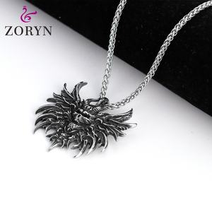 Colliers pendentifs en acier inoxydable étanche avec crâne de démon ailé, bijoux de mode gothiques punk vintage en acier titane pour hommes - Product Image 2