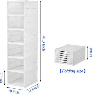 Caja de Almacenamiento Plegable de Fácil Montaje, Armario Apilable de Plástico Transparente para Zapatos con Tapas, Zapatero de Gran Tamaño - Product Image 2