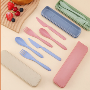Ensemble de vaisselle en paille de blé verte, couteau portable, fourchette et cuillère, <span class=keywords><strong>couverts</strong></span> écologiques sans BPA pour enfants et <span class=keywords><strong>adultes</strong></span> - Product Image 5