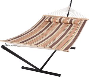 Danlong Venta caliente hamaca doble portátil con soporte de acero al aire libre interior Camping hamaca acolchada con almohada - Product Image 3