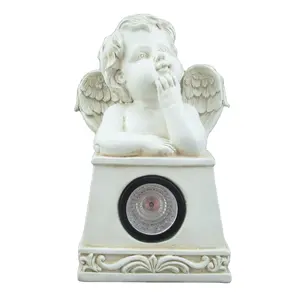 Home Decoration Polyresin Statue Garden Decorative Thinking Cupid Angel Figure Resin Angel Solar Light outdoor