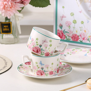 Nordic <b>Floral</b> Ceramic Coffee Cup and Saucer Set Afternoon Tea Cup Set Tea Party Gift Set - Product Image 3