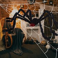 CJYGEGE Toile d'araignée géante 5m x 1.5m, décorations d'Halloween extérieures en toile d'araignée noire extensible, à piles AA, avec éléments métalliques
