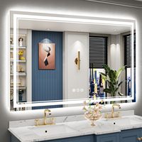 Miroir de salle de bain mural intelligent moderne avec éclairage LED argenté imperméable sans cadre, anti-buée, avec interrupteur tactile