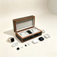Boîte à montres en bois et cuir avec coussin en daim, compartiment pour montres connectées et mécaniques, écouteurs, collectionneur, luxe, commémorative