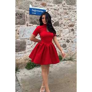 Mini-robe rouge élégante avec détail fenêtre, haute qualité, style vintage formel pour club de jour, fête d'été, motif uni tendance XS-XL - Product Image 4