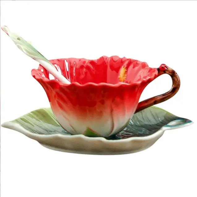 3D mão desenhada pinturas Hibiscus girassol clivia esmalte cerâmica canecas flor padrões