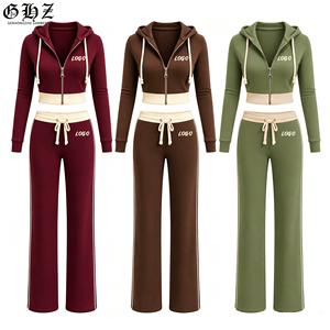 Ensemble de survêtement en <span class=keywords><strong>velours</strong></span> pour <span class=keywords><strong>femme</strong></span> automne-hiver 2026 – Veste à capuche zippée en <span class=keywords><strong>velours</strong></span> et <span class=keywords><strong>pantalon</strong></span> évasé deux pièces de haute qualité, personnalisable - Product Image 1