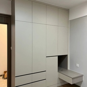 Minimalist Wood Integrated Bedside Table with Push-Pull Drawer and Segmented Door Panel for Apartment & Hotel Use - Product Image 4