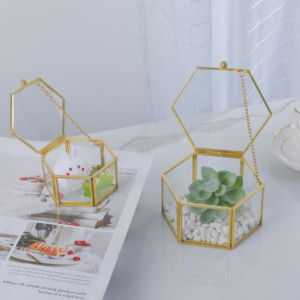 <span class=keywords><strong>Coffret</strong></span> cadeau de mariage de luxe fait à la main élégant présentoir en verre et métal pour bagues et colliers boîte à bijoux de qualité pour hommes et femmes - Product Image 1