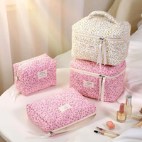 Trousse de Maquillage Matelassée Style K Fleur de Cerisier Grande Capacité, Pochette Portable pour Pinceaux Cosmétiques, Sac de Voyage pour Articles de Toilette