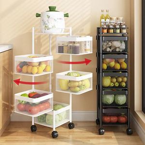 Rotating Square Multi Tier <b>Kitchen</b> <b>Storage</b> <b>Rack</b> 5 Layers Mobile Stand With Wheels For Food Organization - Product Image 1
