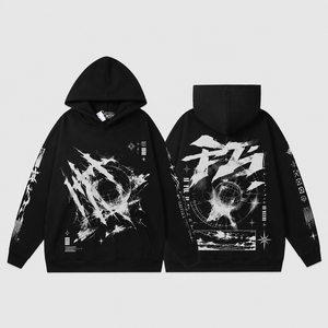 Wholesale Black Graphic <b>Pullover</b> Hoodie Vintage Streetwear Heavyweight Cotton Front Back Print Design Premium Logo <b>Men</b> Hoodie - Product Image 1
