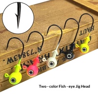 Anzuelo de cabeza de martillo ovalado de 7g, 10g, 14g con ojo de pez 3D bicolor, opción de brillo en acero de alto carbono para pesca de lubina en agua dulce