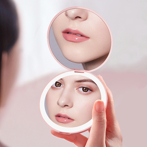 Portable Foldable <b>LED</b> Makeup <b>Mirror</b> Double Sided Cosmetic <b>Mirror</b> Magnifying Round Pocket <b>Mirror</b> for Travel Bathroom - Product Image 5