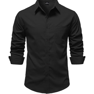Chemise habillée pour homme à manches longues, couleur unie, col rabattu, tenue formelle, tissu popeline infroissable, style automne - Product Image 3