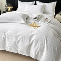 Parure de lit d'hôtel 4 pièces en polyester 100% écologique, lavable en machine, 2 cm d'épaisseur, blanc, avec housse de couette, logo personnalisé, luxe, fabrication en usine