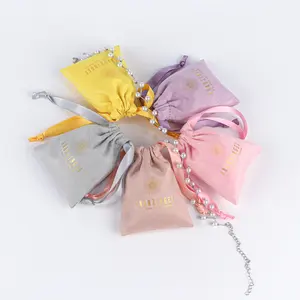 8*10 cm 핑크 Bijoux 사용자 정의 스웨이드 천 보석 가방 사용자 정의 Drawstring 가방 스웨이드 보석 가방 로고