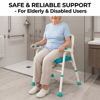 Chaise de douche pliante en aluminium RUFU RF3208A avec accoudoirs rabattables, hauteur réglable, capacité de 150 kg, siège et dossier en EVA moulé par soufflage