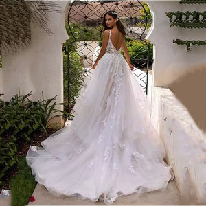 Ivory White Ball Gown Wedding Dress Sweetheart Neckline Tulle Floral Print Natural Waistline For Bridal Events - Product Image 3