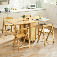 Table à manger pliable en bambou gain de place, bureau de cuisine mobile, table et chaise de restaurant, table télescopique invisible en rotin tressé