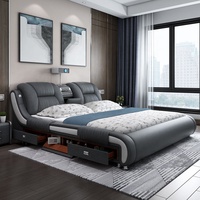 Cama de Masaje Eléctrica Multifuncional Ajustable Tamaño King con Soporte Integrado para TV, Cama Lujosa y Suave con Tapicería de Cuero Premium