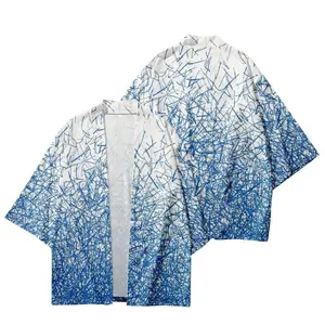 Japonés playa Yukata ropa Cosplay cárdigan camisas moda geometría estampado Casual tradicional <span class=keywords><strong>Haori</strong></span> mujeres hombres Kimono <span class=keywords><strong>blanco</strong></span> - Product Image 3