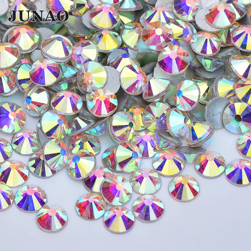 Strass en cristal AB rond pour en tissu, 120 couleurs, SS3 SS6 SS10 SS12 SS16 SS20 SS30 SS50, à dos plat, pour l'artisanat du tissu