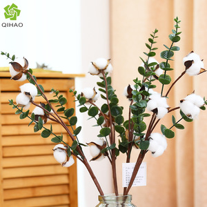 Flores Secas Artificiales de Algodón QIHAO, 9 Cabezas, Jarrón Cilíndrico Blanco, Decoración para Sala de Estar, Decoración del Hogar - Product Image 5