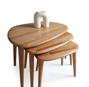 Ensemble de tables basses gigognes en bois de hêtre massif - Design scandinave moderne, design minimaliste, meubles de salon - Product Image 1