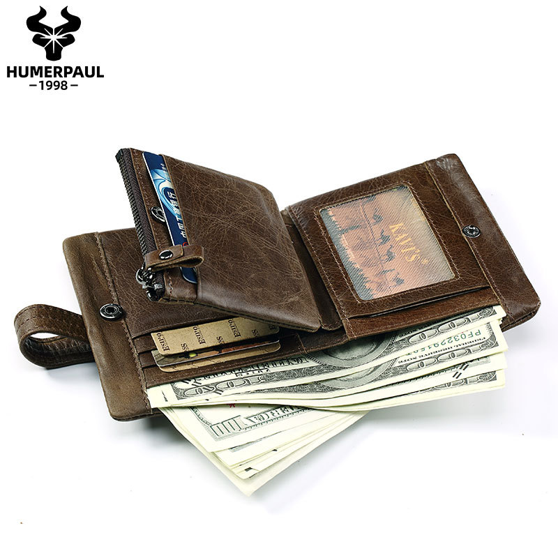 HUMERPAUL Genuine Leather Men's Bifold RFID Wallet – Zipper Coin Pocket & Card Holder - View 3