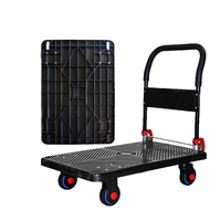 Carretilla de Plataforma Plegable Negra de 4 Ruedas Silenciosas, Capacidad de 660 LB, Carretilla de Mano de Plástico con Plataforma Plana de 36x24 Pulgadas para Compras