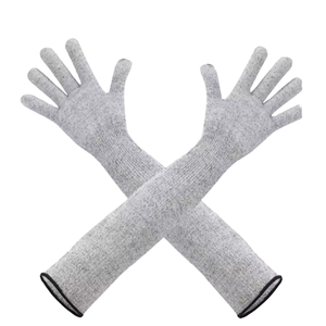 Guantes protectores de brazo y muñeca de fibra de vidrio de alta calidad, nivel 5, anticorte, con mangas de extensión de 18 pulgadas de longitud y orificio para el pulgar - Product Image 1