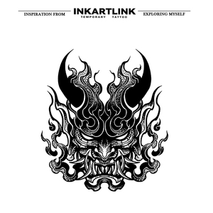 INKARTLINK Adesivo Tatuaggio Maschera Hannya Demone <span class=keywords><strong>Oni</strong></span> Totem Erbe 15 Giorni Semi-permanente Body Art Collo e Mascella Ingrosso - Product Image 4