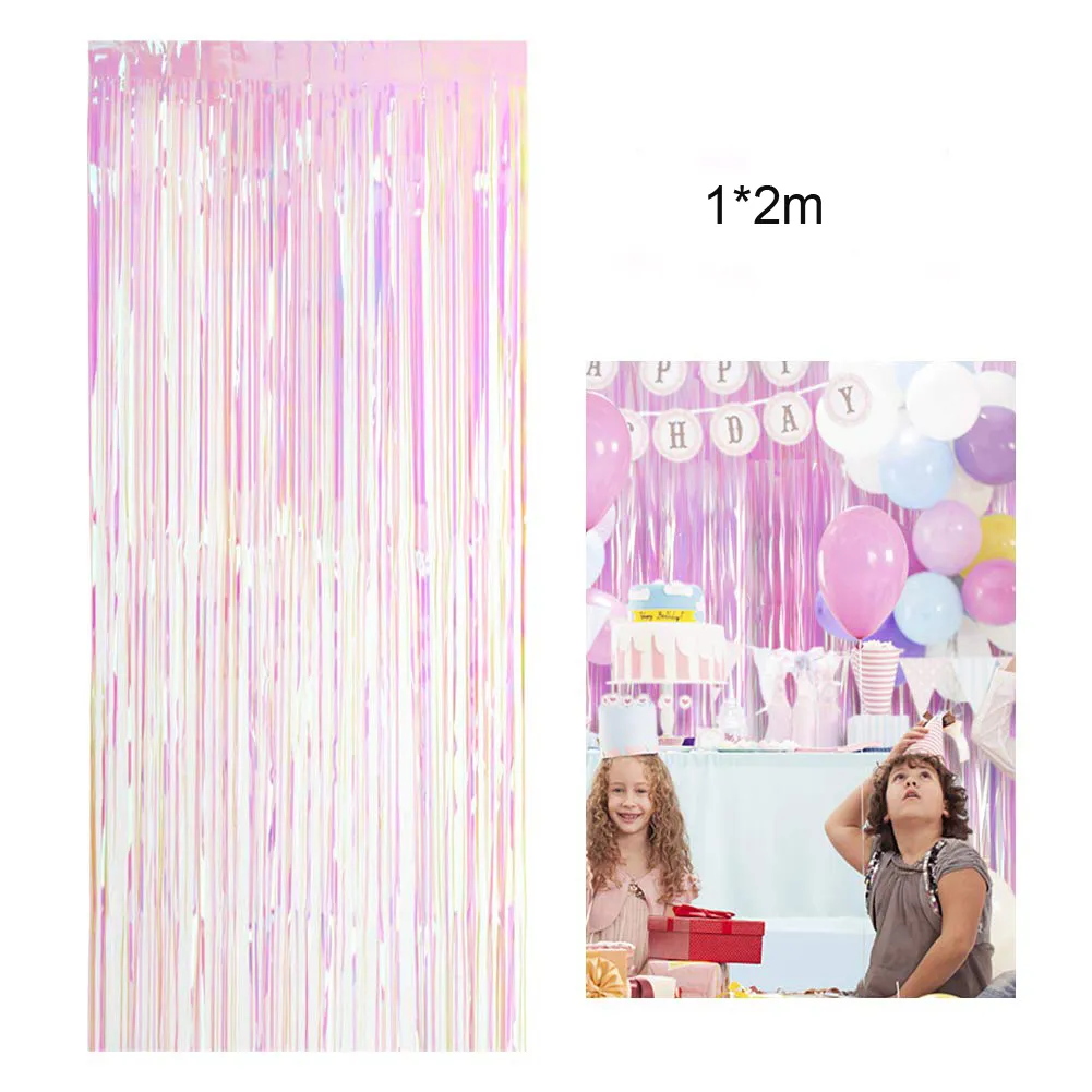 Iridescent Transparent White Foil Fringe Curtain Metallic Photo Booth Tinsel Backdrop Door Curtains for Wedding