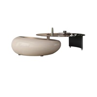 Table basse rotative rétractable style crème, cadre en bois, pour salon, luxe léger, haut de gamme, artistique, créative, en verre, italienne