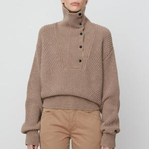Maglione Personalizzato da Designer, Maglione Lavorato a Maglia da <span class=keywords><strong>Donna</strong></span> con Collo Alto e Bottoni, Pullover Femminile Comodo e Alla Moda - Product Image 1